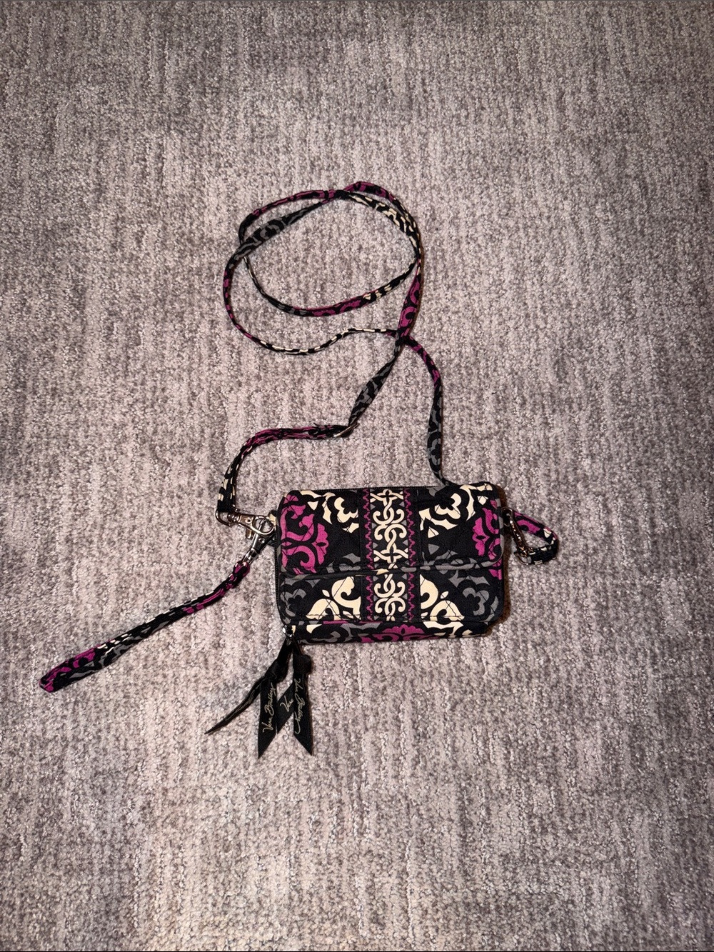 Vera Bradley Black Pink and Cream Quilted Crossbody Wallet